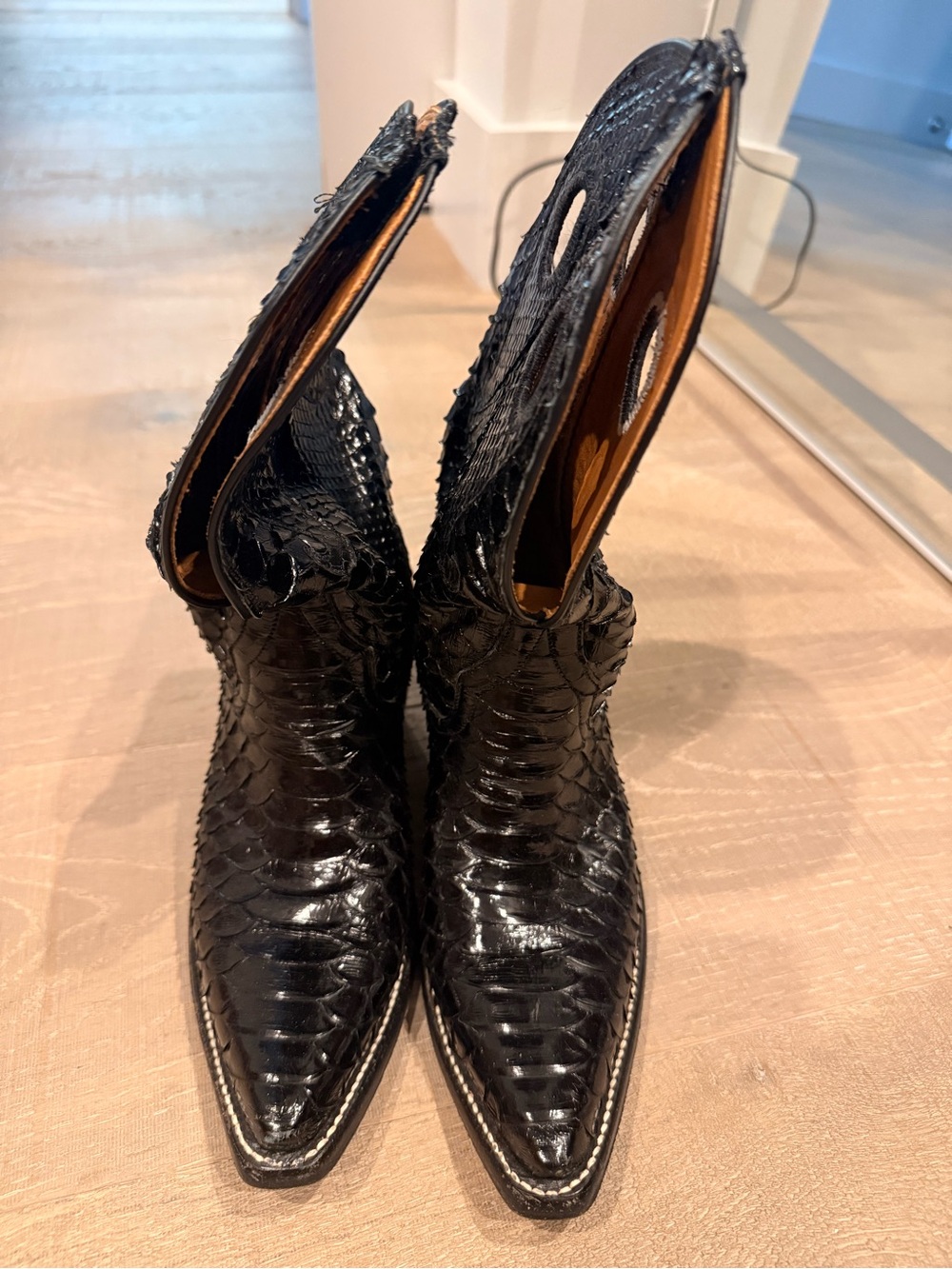 Woven Black Leather Women's Heeled Boots